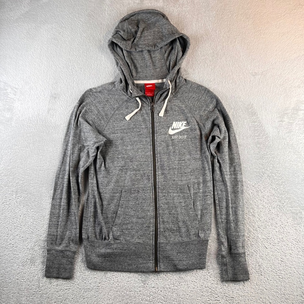 Nike Gym Vintage Full Zip Hoodie Heathered Gray Just Do It Womens Small